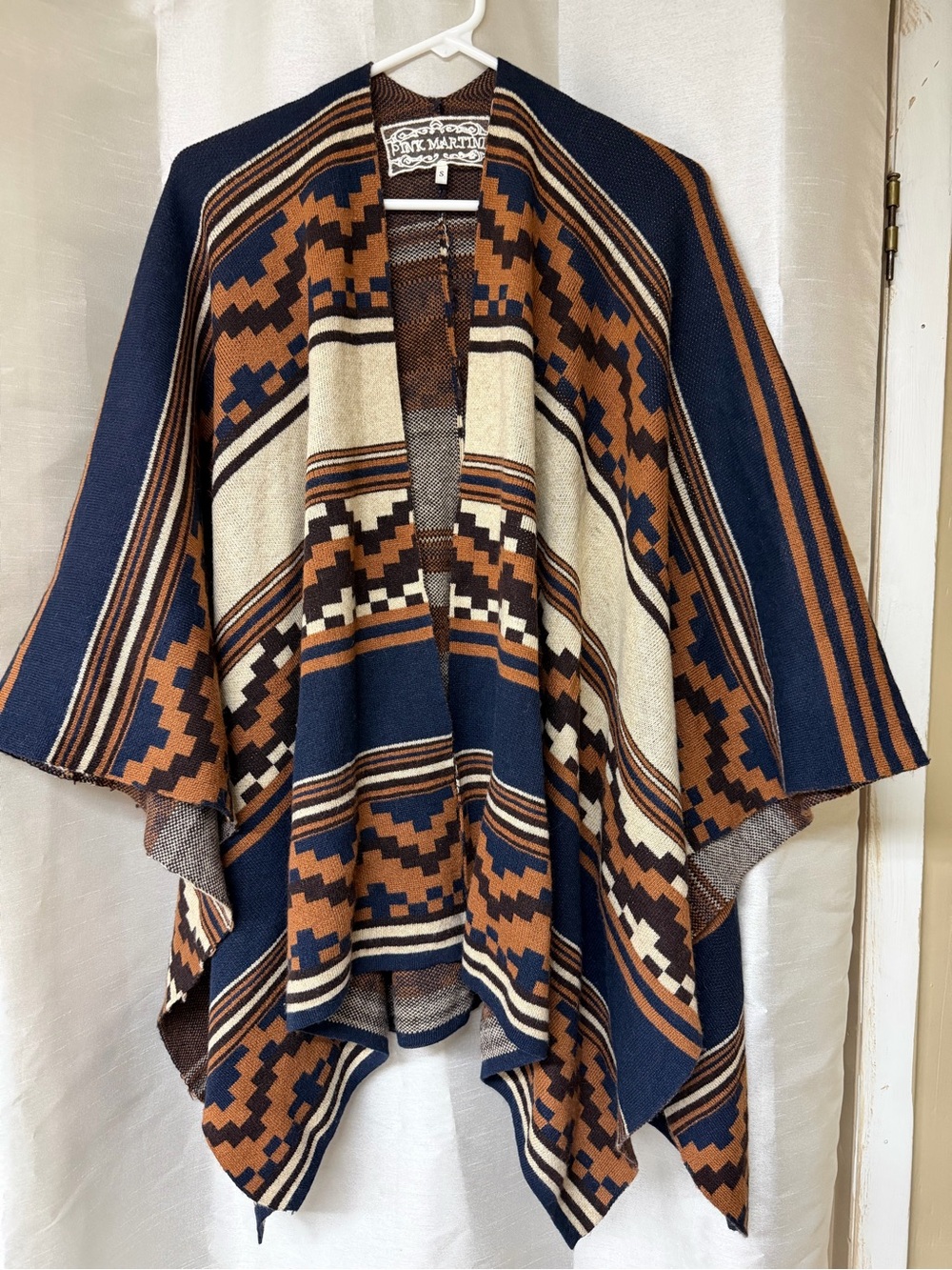 Pink Martini Navy, Brown & Cream Patterned Poncho